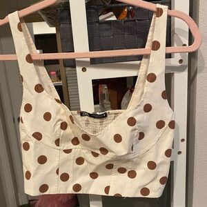 Zara Cream and Brown Polka Dot Tank Top